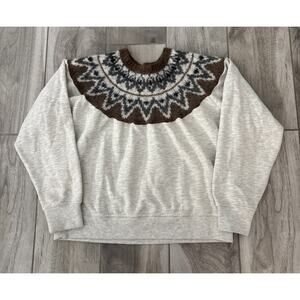 Mother The Half Of Me Fair-Isle Sweater Halfway to Nowhere Sz M Gray Brown